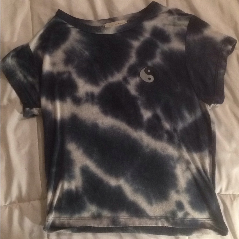 LA Hearts blue and white tie dye top